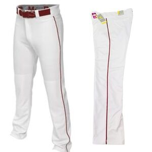 NWT Easton Mako 2 Piped Baseball Pants White Maroon Piping A167101 Mens L